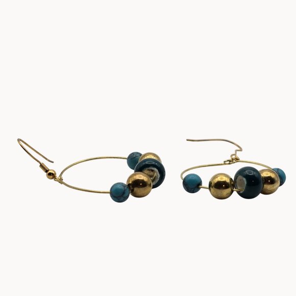 Boho Fairy Retro Party Glam Hoop Beaded Grassy Green Blue Gold Fashion Earrings - Picture 2 of 5